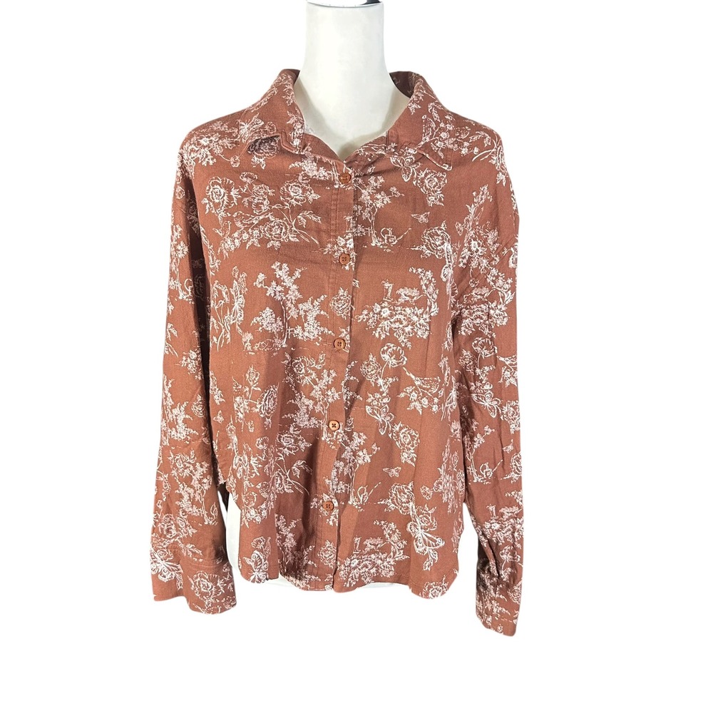 Intimately Free People Button Down Women S Brown Floral Butterfly Oversized Top